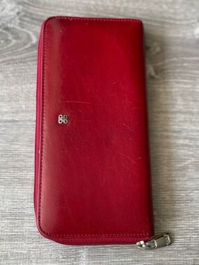 Bosca Red Leather Zip-Around Continental Long Wallet/Clutch / Travel Organizer
